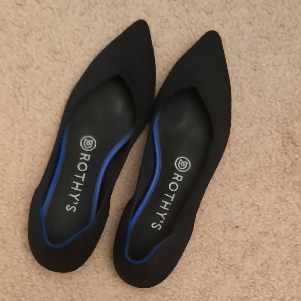 Rothy's Black Flats with Blue Accent